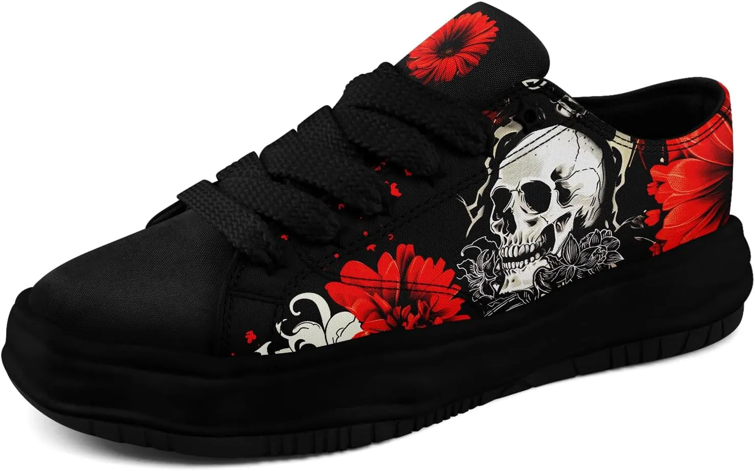 Gothic Canvas Sneakers for Men Women Skull Print Comfortable Lace-Up Casual Shoes Durable Walking Sneakers for Everyday Wear