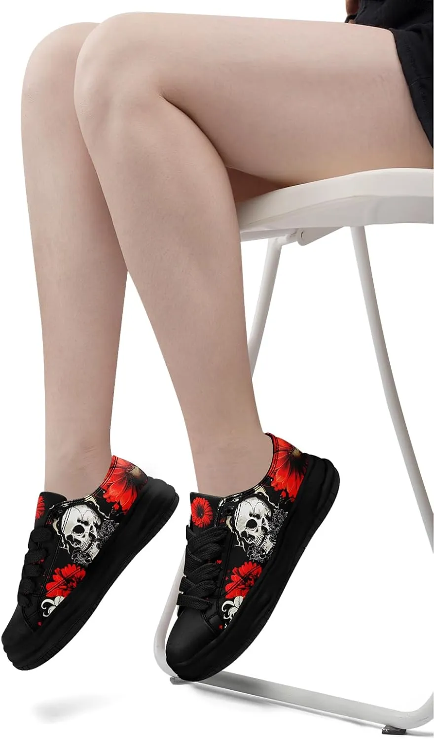 Gothic Canvas Sneakers for Men Women Skull Print Comfortable Lace-Up Casual Shoes Durable Walking Sneakers for Everyday Wear