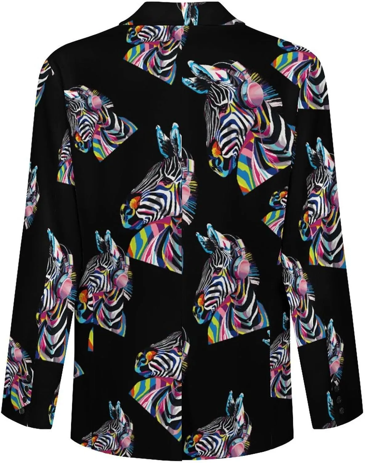Graffiti Zebra Wearing Headphones Men's Fashion Slim Fit Casual Print Button Suit Jacket Notched Lapel Blazer