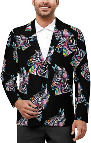 Graffiti Zebra Wearing Headphones Men's Fashion Slim Fit Casual Print Button Suit Jacket Notched Lapel Blazer