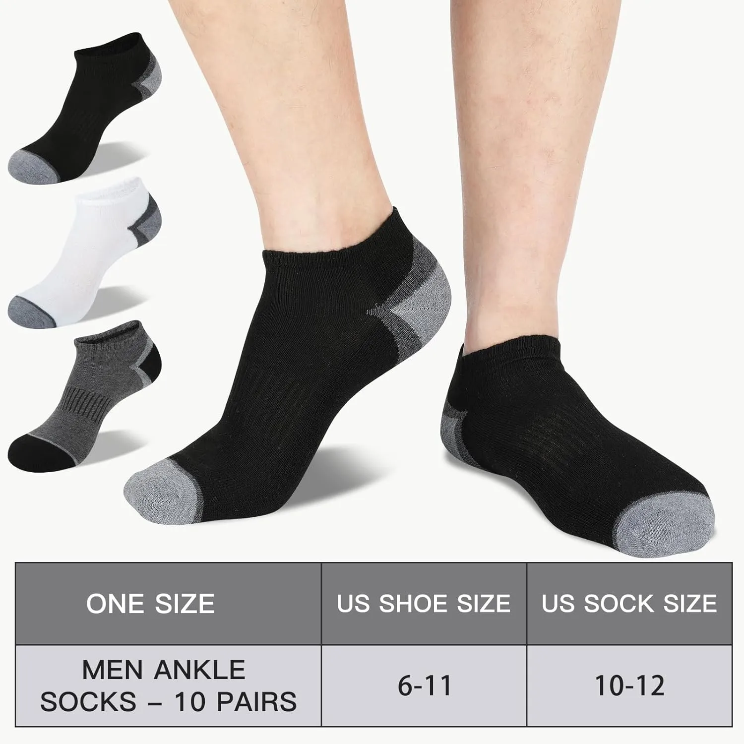 Heatuff 8 Pairs Men’s Ankle Socks Low Cut Cushioned Breathable Casual Socks