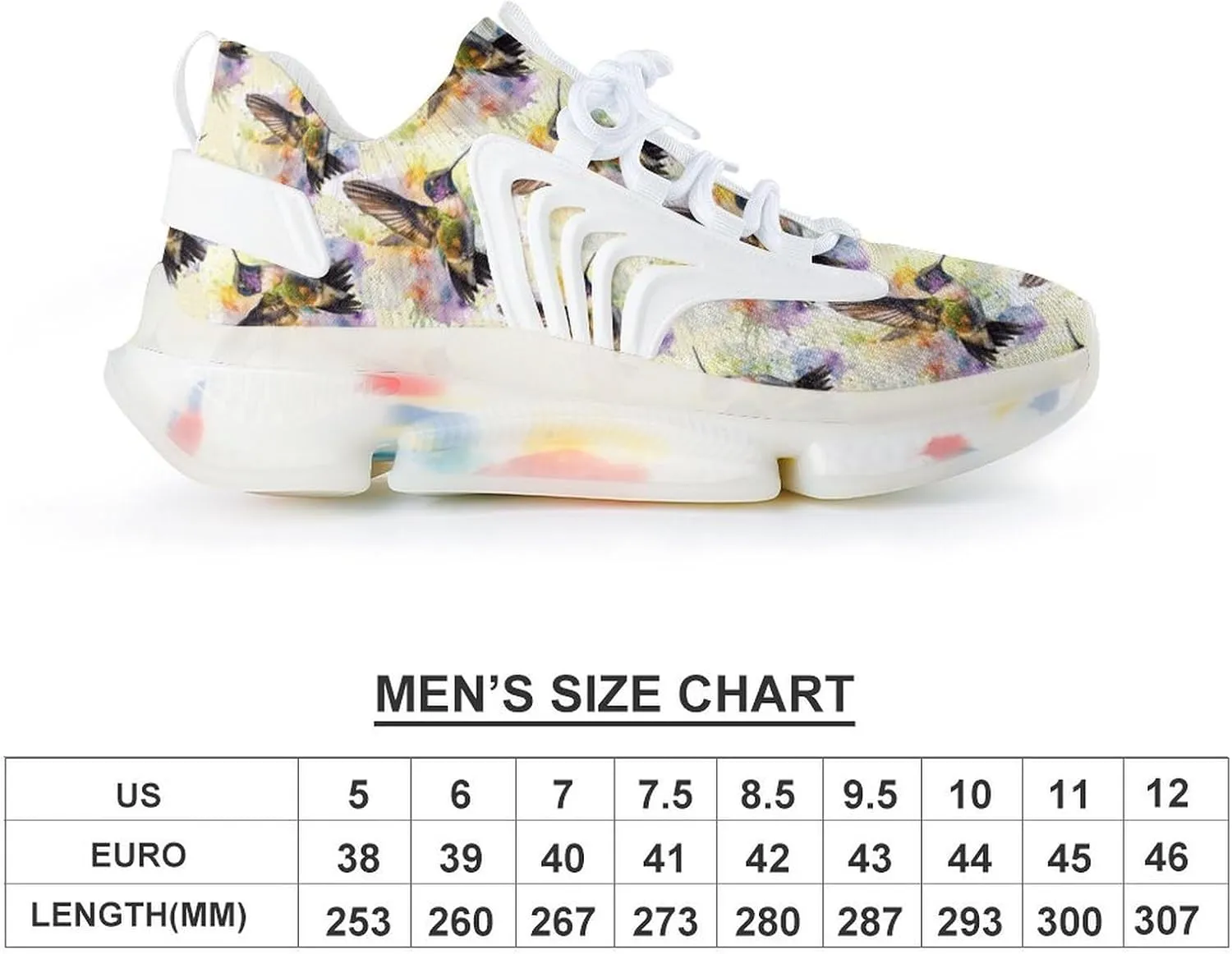 Hummingbird Watercolor Men's Running Shoes Lightweight Walking Shoe Breathable Sneaker