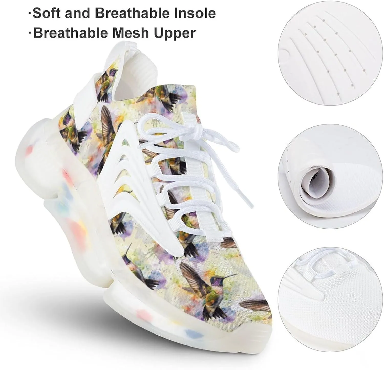 Hummingbird Watercolor Men's Running Shoes Lightweight Walking Shoe Breathable Sneaker