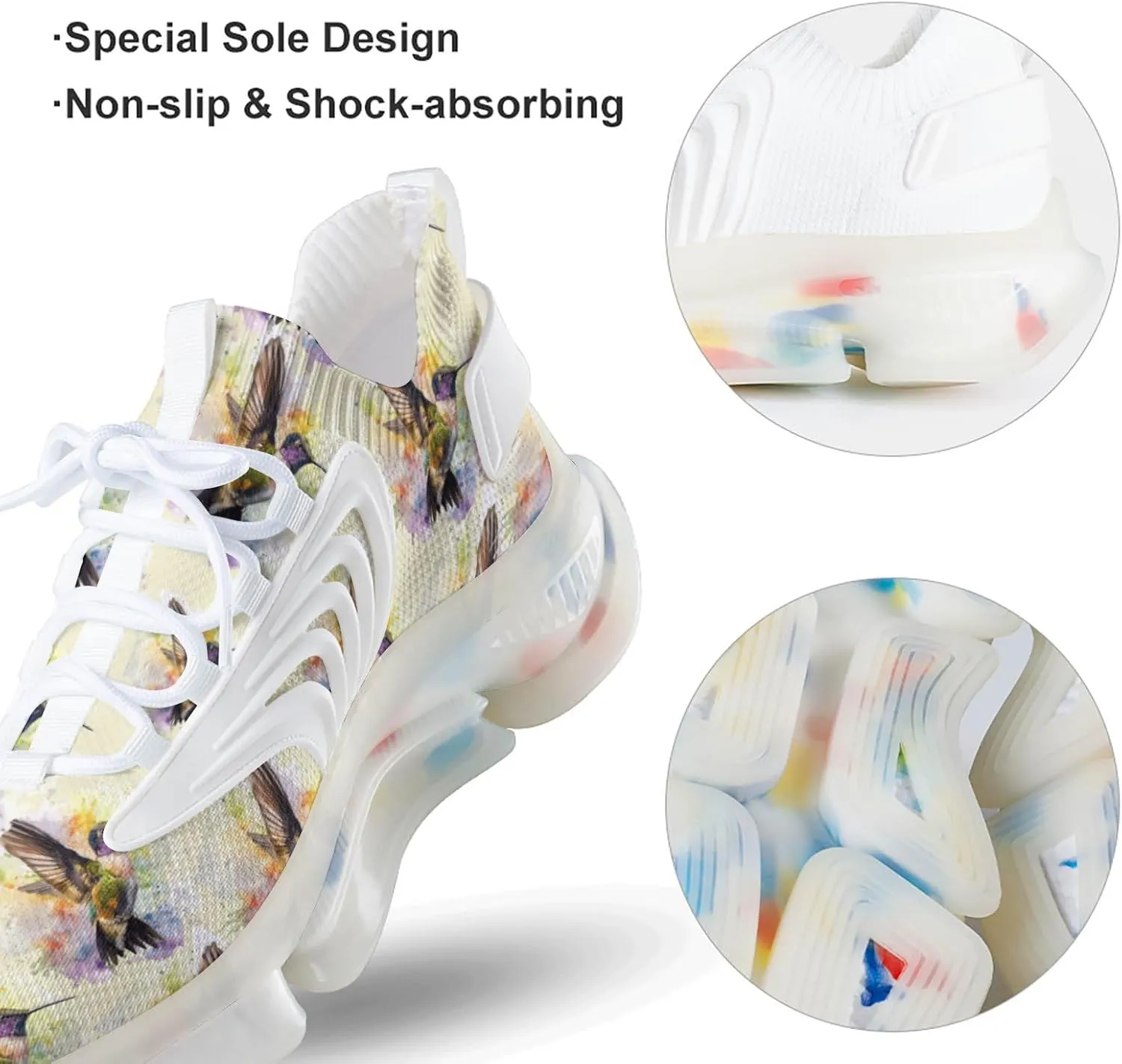 Hummingbird Watercolor Men's Running Shoes Lightweight Walking Shoe Breathable Sneaker