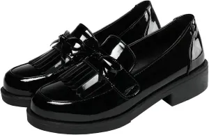 KOKOMOMO Womens Tassel Patent Leather Low Heel Loafers Cosplay Uniform Shoes