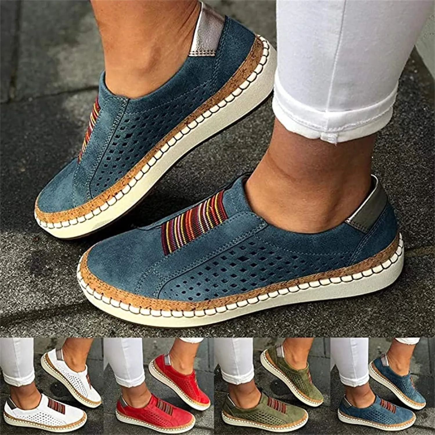 Ladmiple Shoes For Women Sneakers Slip Ons Low Cut Casual Canvas Walking Shoes Summer Fashion Platform Flats Loafers