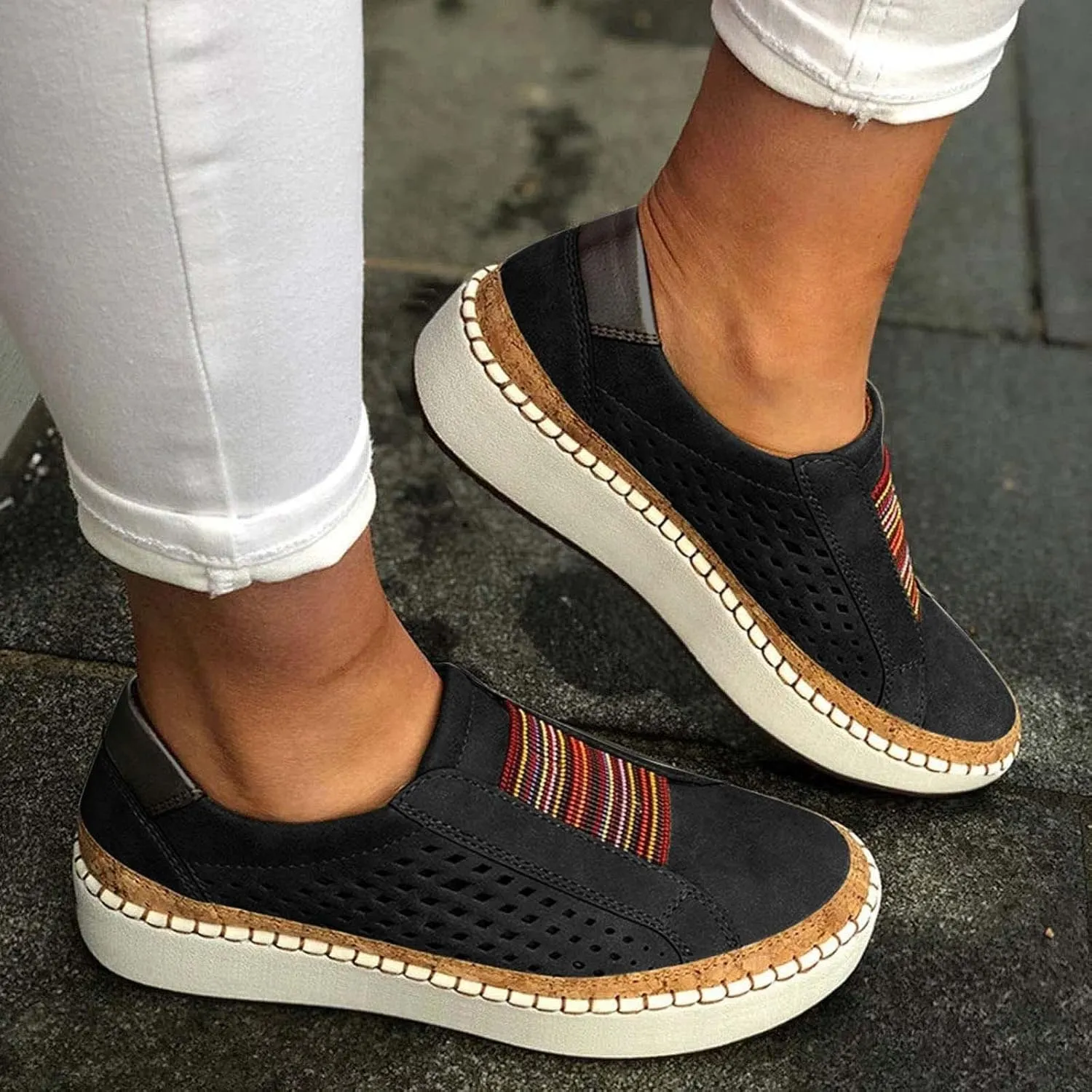 Ladmiple Shoes For Women Sneakers Slip Ons Low Cut Casual Canvas Walking Shoes Summer Fashion Platform Flats Loafers