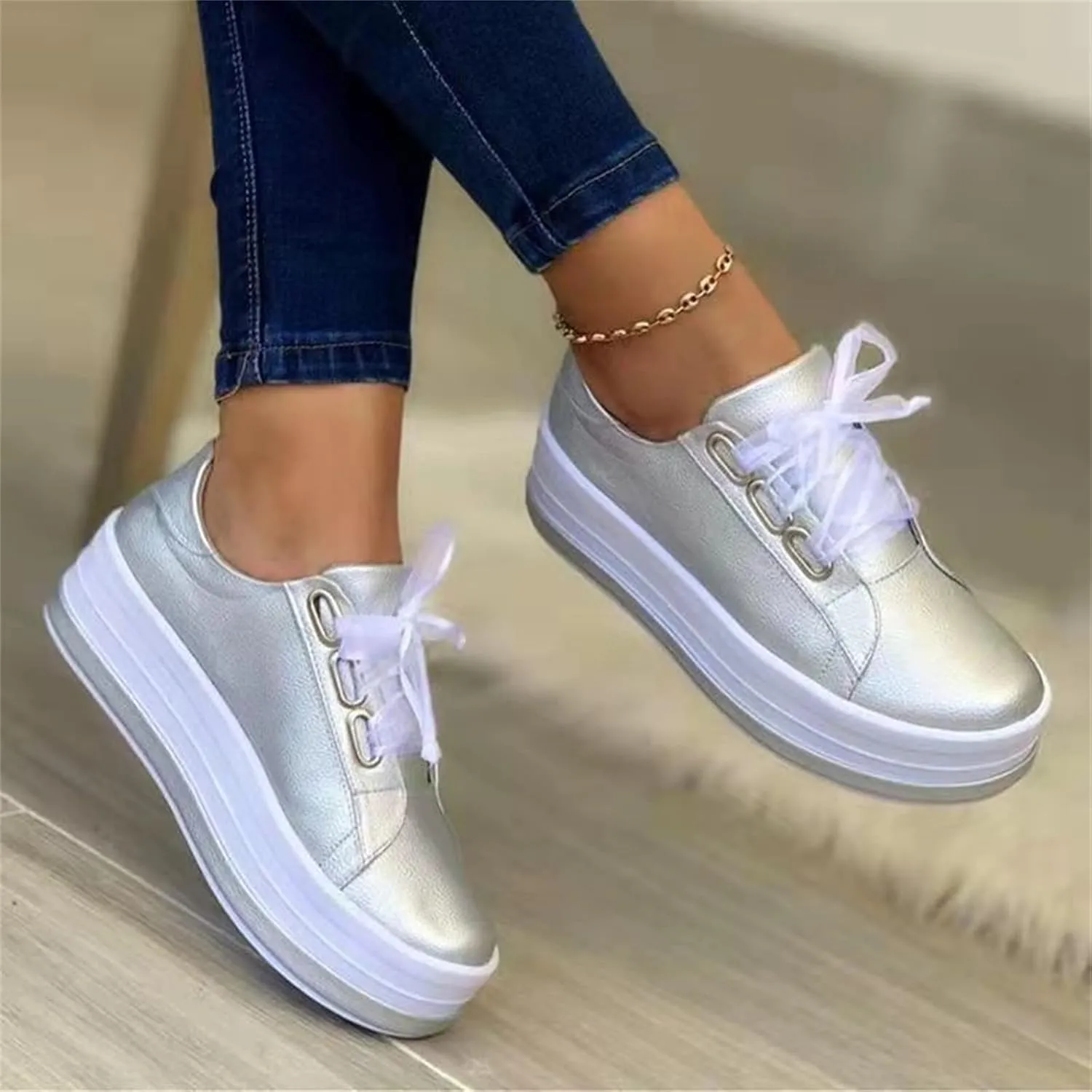 Ladmiple Sneakers For Women Slip On Low Cut Casual Walking Shoes Dressy Summer Comfort Fashion Platform Flats Loafers