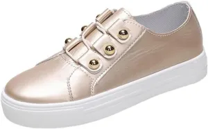 Lausiuoe Shoes For Women Slip On Memory Foam Women's Slip on Canvas Shoes Low Top Sneakers Non Slip Fashion Casual Fall Classic Lightweight Soft Comfort Breathable Walking Flat Loafers Gold