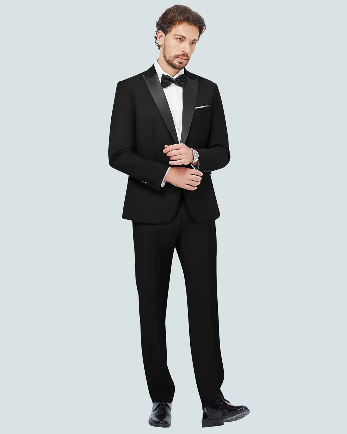 MAGE MALE Men's 2 Piece Suit One Button Slim Fit Formal Wedding Prom Tuxedo Suits Blazer Pants with Bow Tie Set