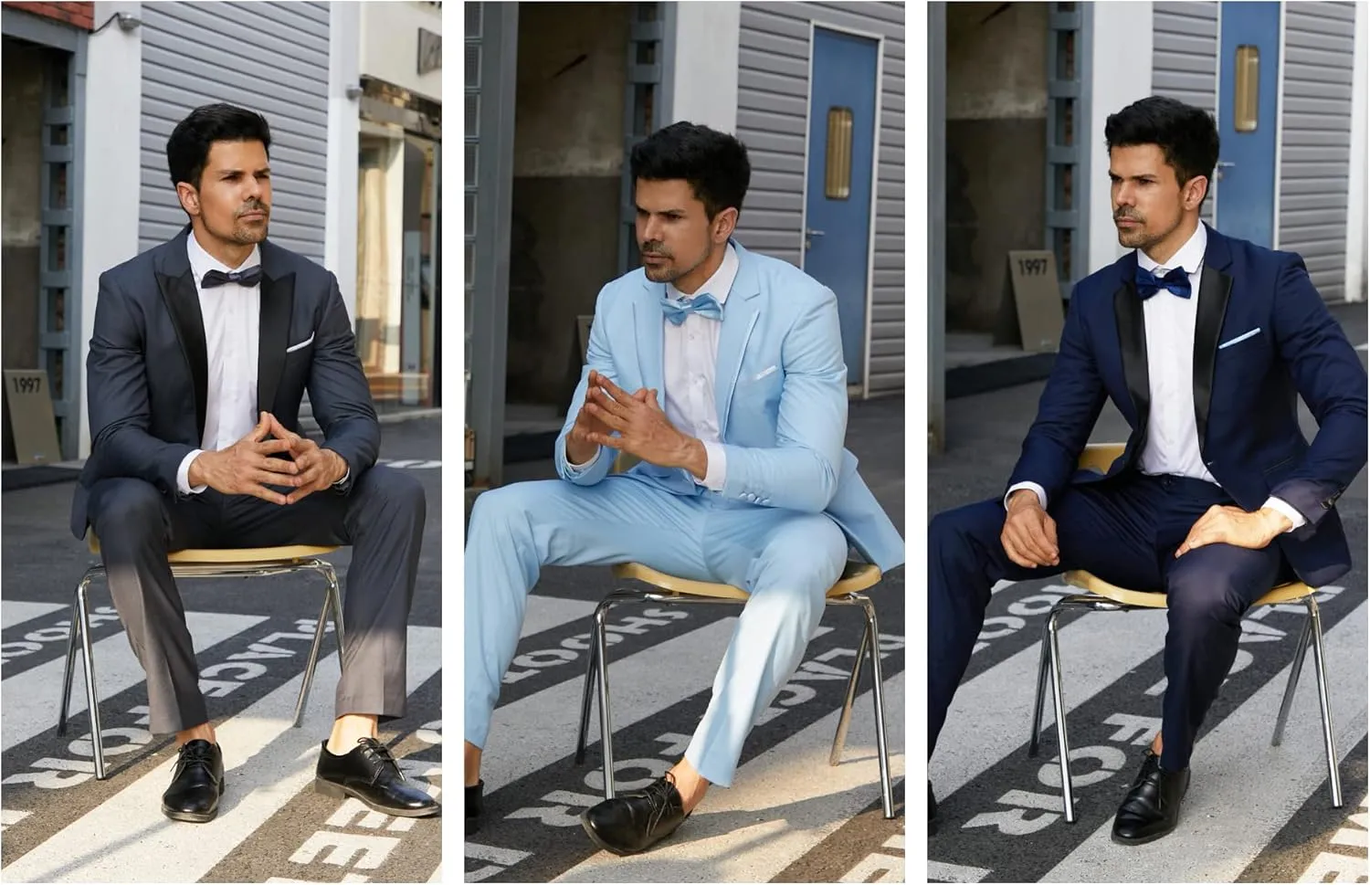 MAGE MALE Men's 2 Piece Suit One Button Slim Fit Formal Wedding Prom Tuxedo Suits Blazer Pants with Bow Tie Set