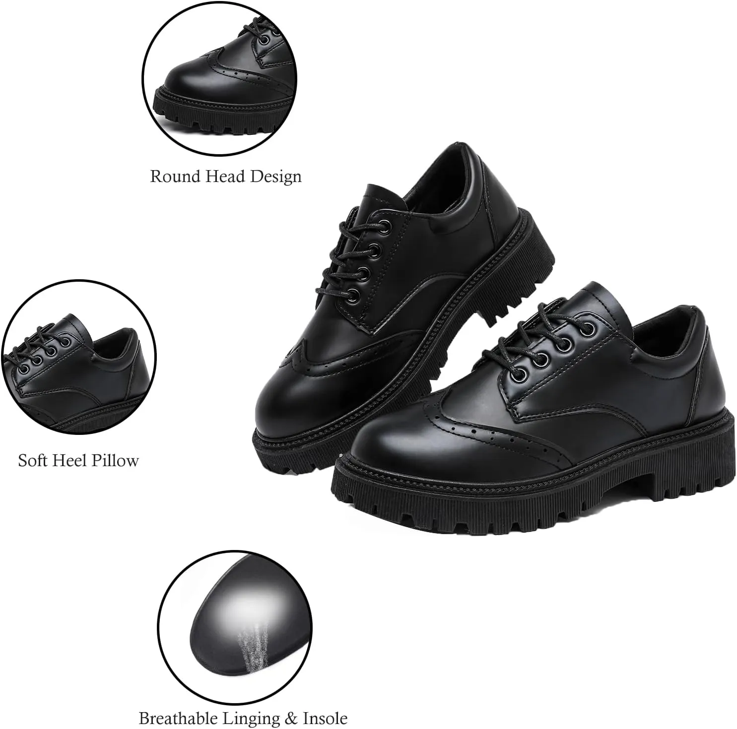 MEMON Oxford Shoes for Women,Platform Oxfords for Women,Low Heel Lace-Up Chunky Classic Oxford,Business Work Office Dress Shoes