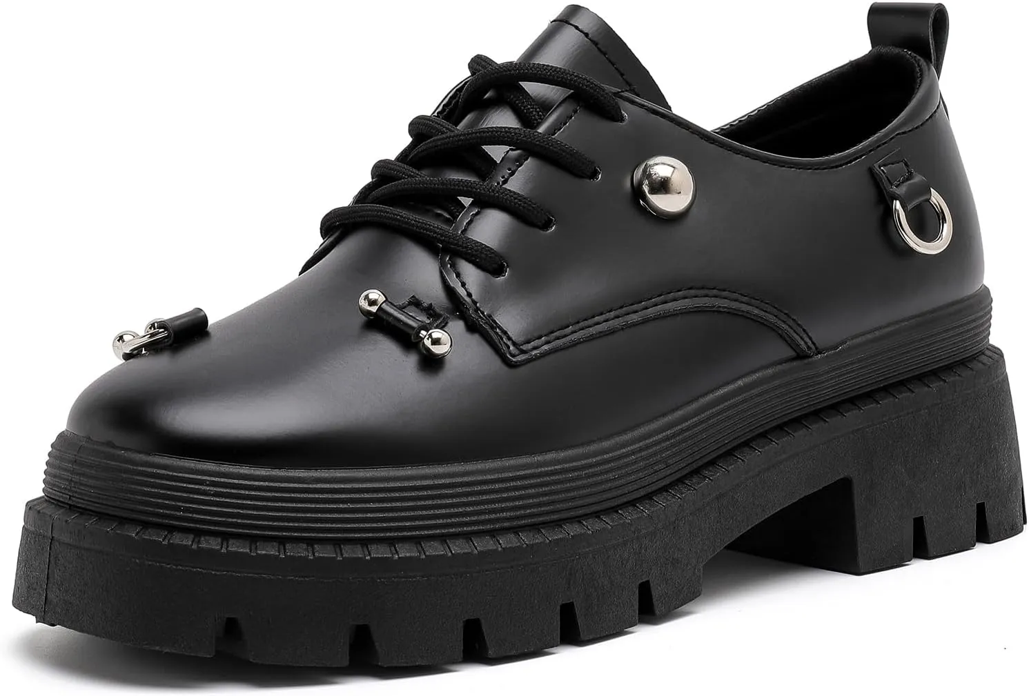 MEMON Oxford Shoes for Women,Platform Oxfords for Women,Low Heel Lace-Up Chunky Classic Oxford,Business Work Office Dress Shoes