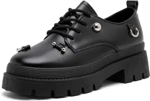 MEMON Oxford Shoes for Women,Platform Oxfords for Women,Low Heel Lace-Up Chunky Classic Oxford,Business Work Office Dress Shoes