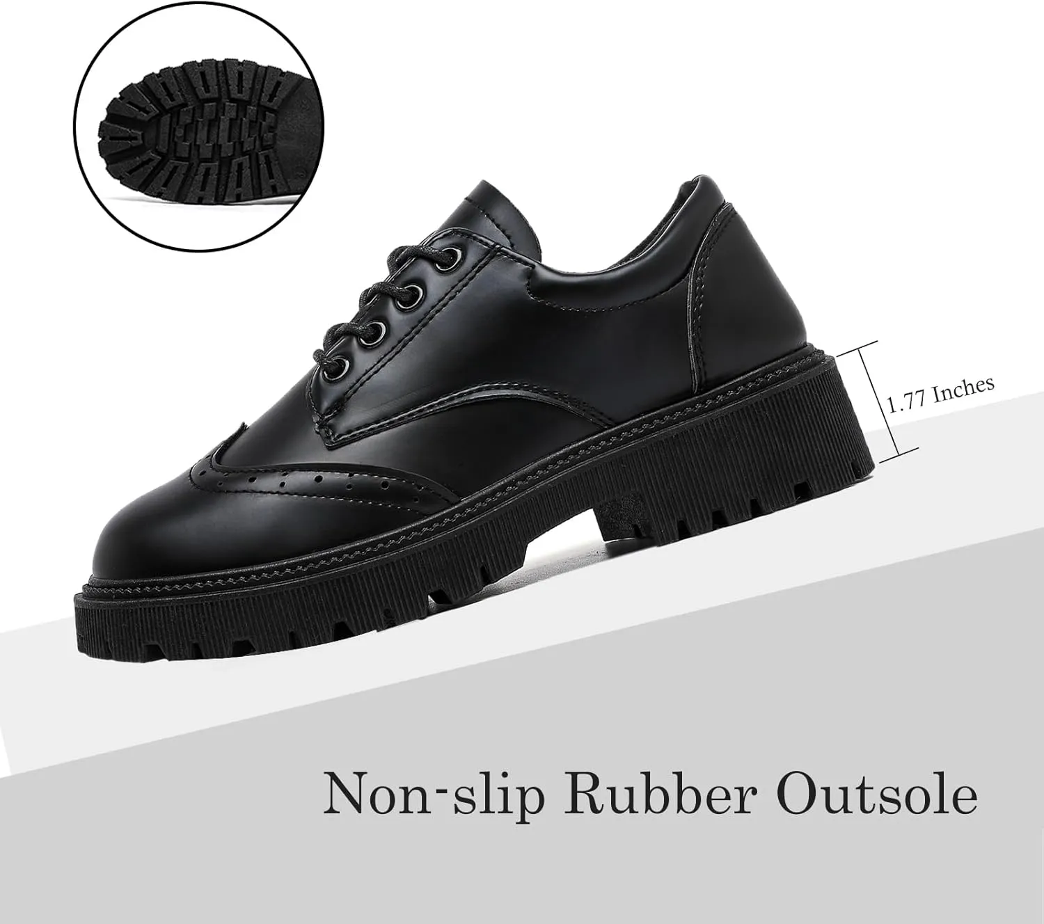 MEMON Oxford Shoes for Women,Platform Oxfords for Women,Low Heel Lace-Up Chunky Classic Oxford,Business Work Office Dress Shoes