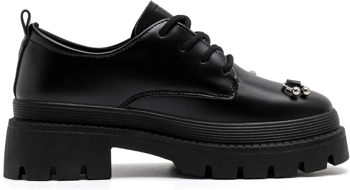 MEMON Oxford Shoes for Women,Platform Oxfords for Women,Low Heel Lace-Up Chunky Classic Oxford,Business Work Office Dress Shoes