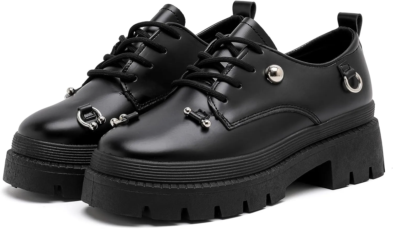MEMON Oxford Shoes for Women,Platform Oxfords for Women,Low Heel Lace-Up Chunky Classic Oxford,Business Work Office Dress Shoes