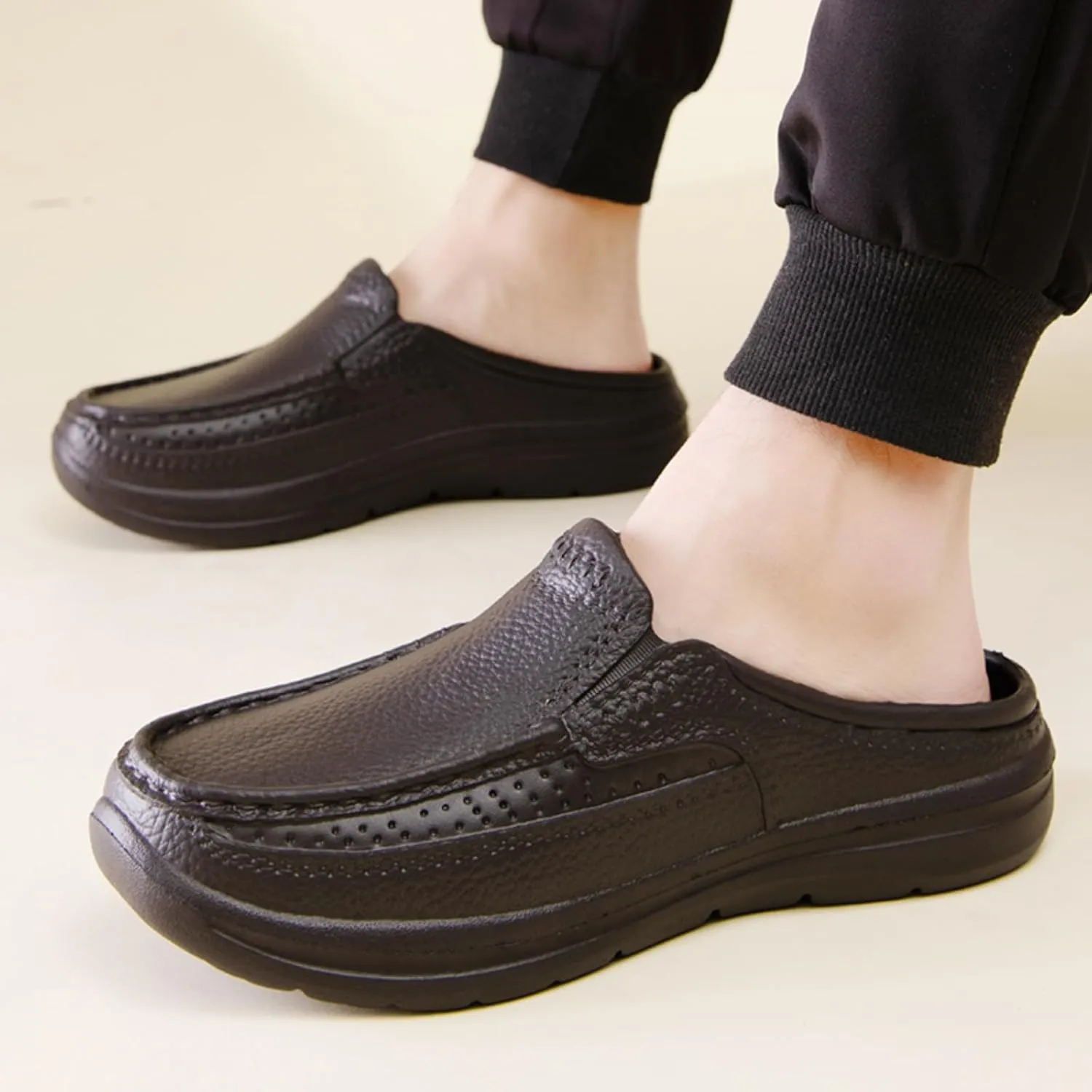 Men Sandals Fashionable New Pattern Simple Solid Color Summer Casual Half Drag Flat Bottom Mens Cushioned Slides Shoes