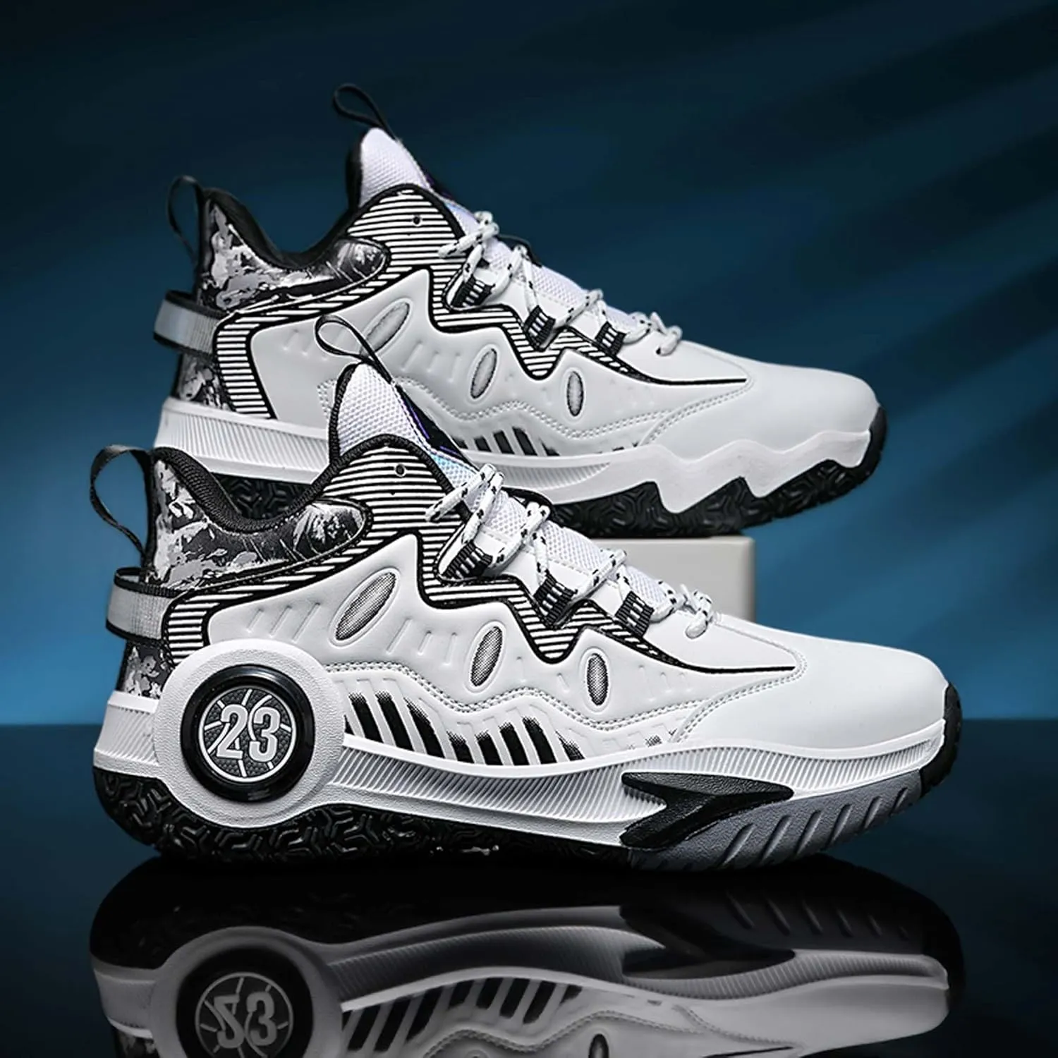 Mens and Womens Mid Top Lace Up Basketball Sneakers Non Slip and Breathable Running Shoes Wear Resistant Outdoor Travel Shoes Lightweight Carrying Fitness Training Shoes Badminton Sneakers