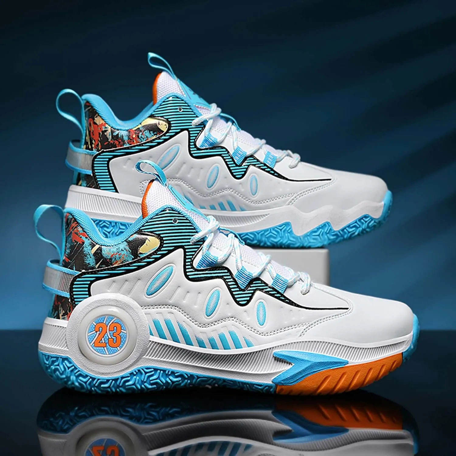 Mens and Womens Mid Top Lace Up Basketball Sneakers Non Slip and Breathable Running Shoes Wear Resistant Outdoor Travel Shoes Lightweight Carrying Fitness Training Shoes Badminton Sneakers