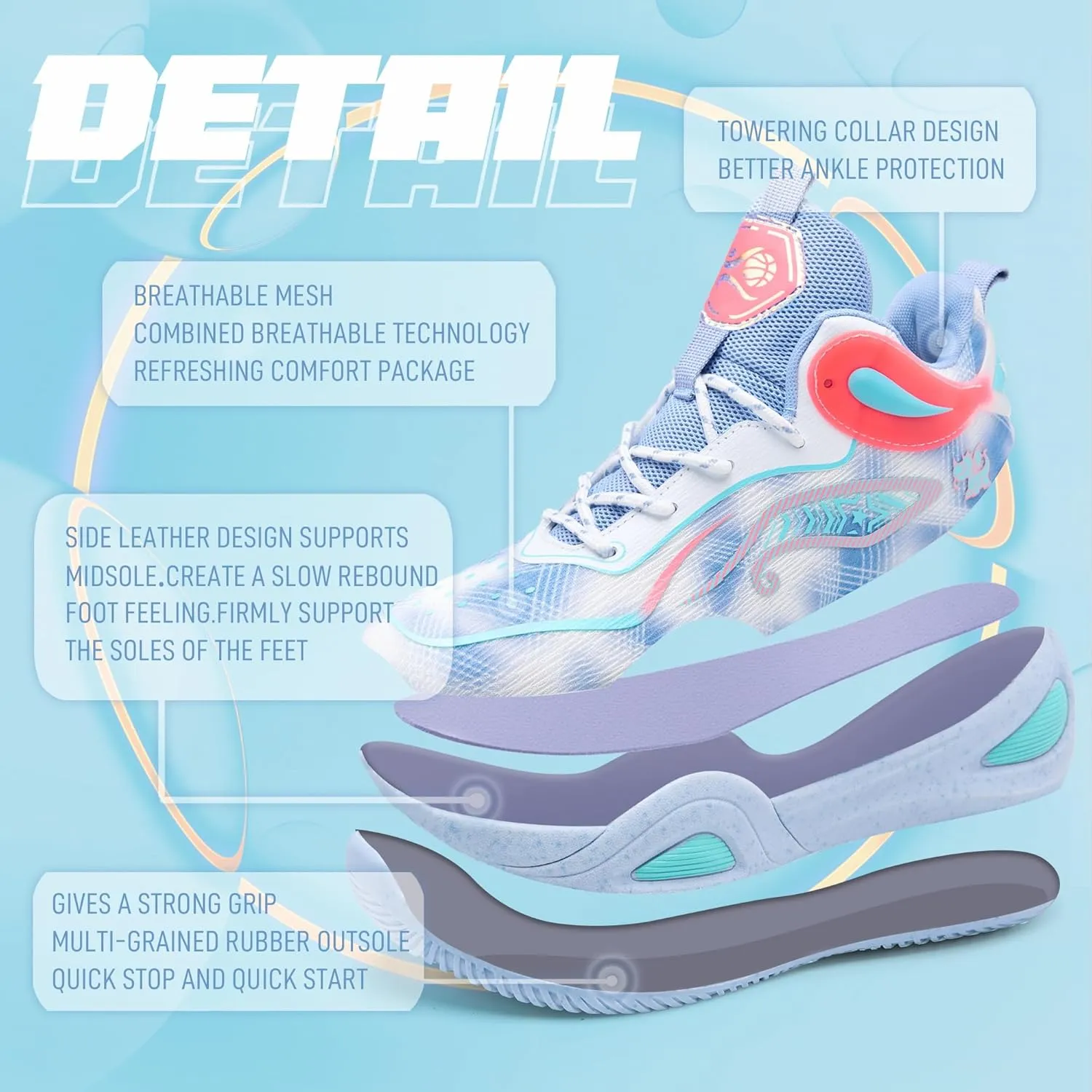 Men's Basketball Shoes Fashionable Breathable Anti Slip Sports Shoes Outdoor Running Fitness Training Shoes