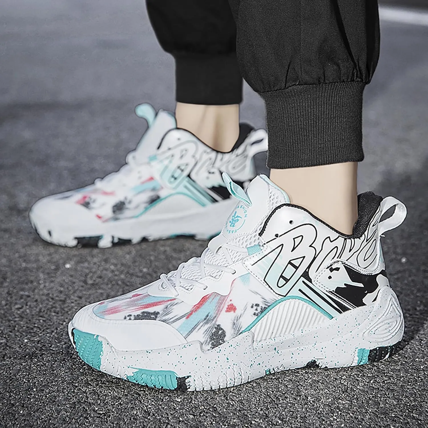 Men's Basketball Shoes No-Slip Breathable Outdoor Shoes Women's Fashion Graffiti Training Shoes