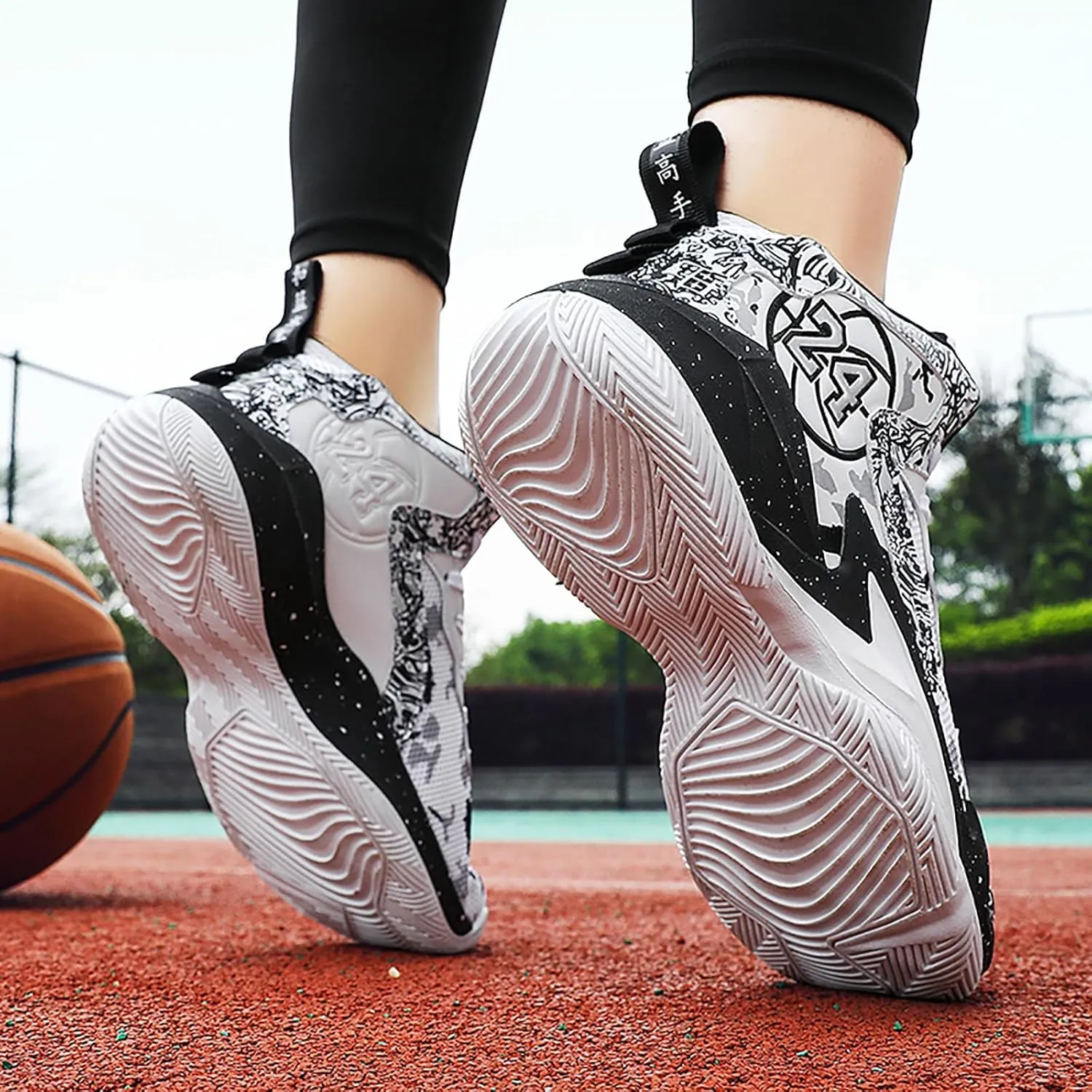 Men's Basketball Shoes No-Slip Breathable Outdoor Shoes Women's Fashion Graffiti Training Shoes