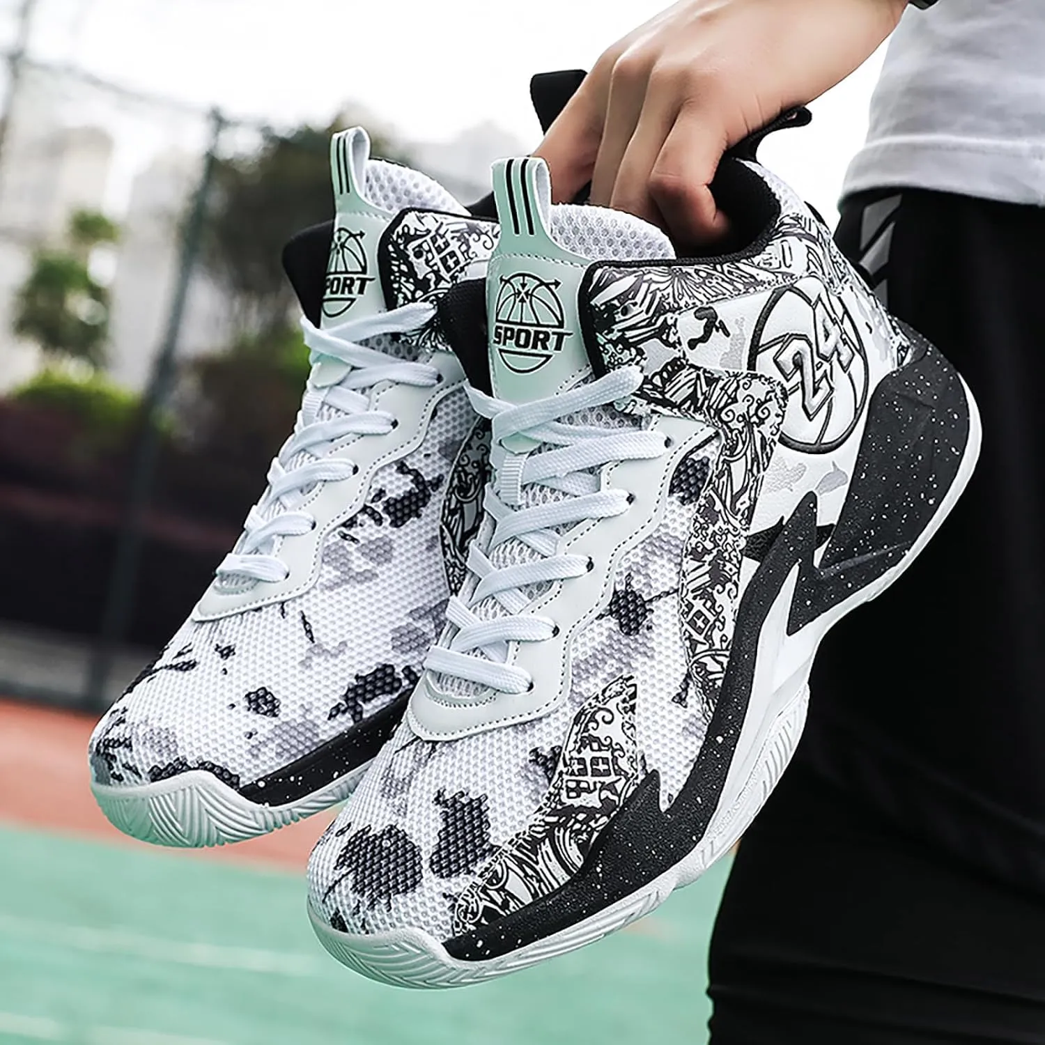 Men's Basketball Shoes No-Slip Breathable Outdoor Shoes Women's Fashion Graffiti Training Shoes