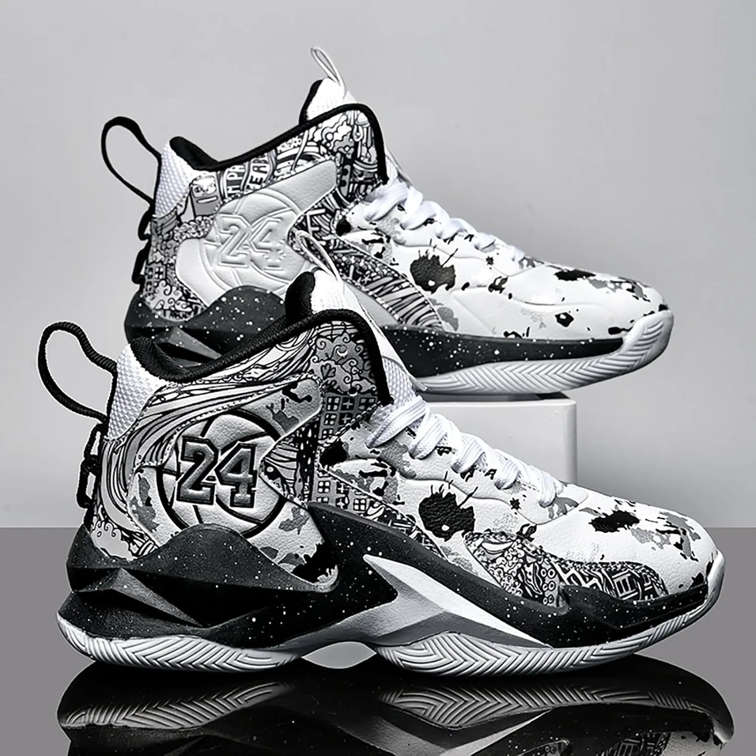 Men's Basketball Shoes No-Slip Breathable Outdoor Shoes Women's Fashion Graffiti Training Shoes