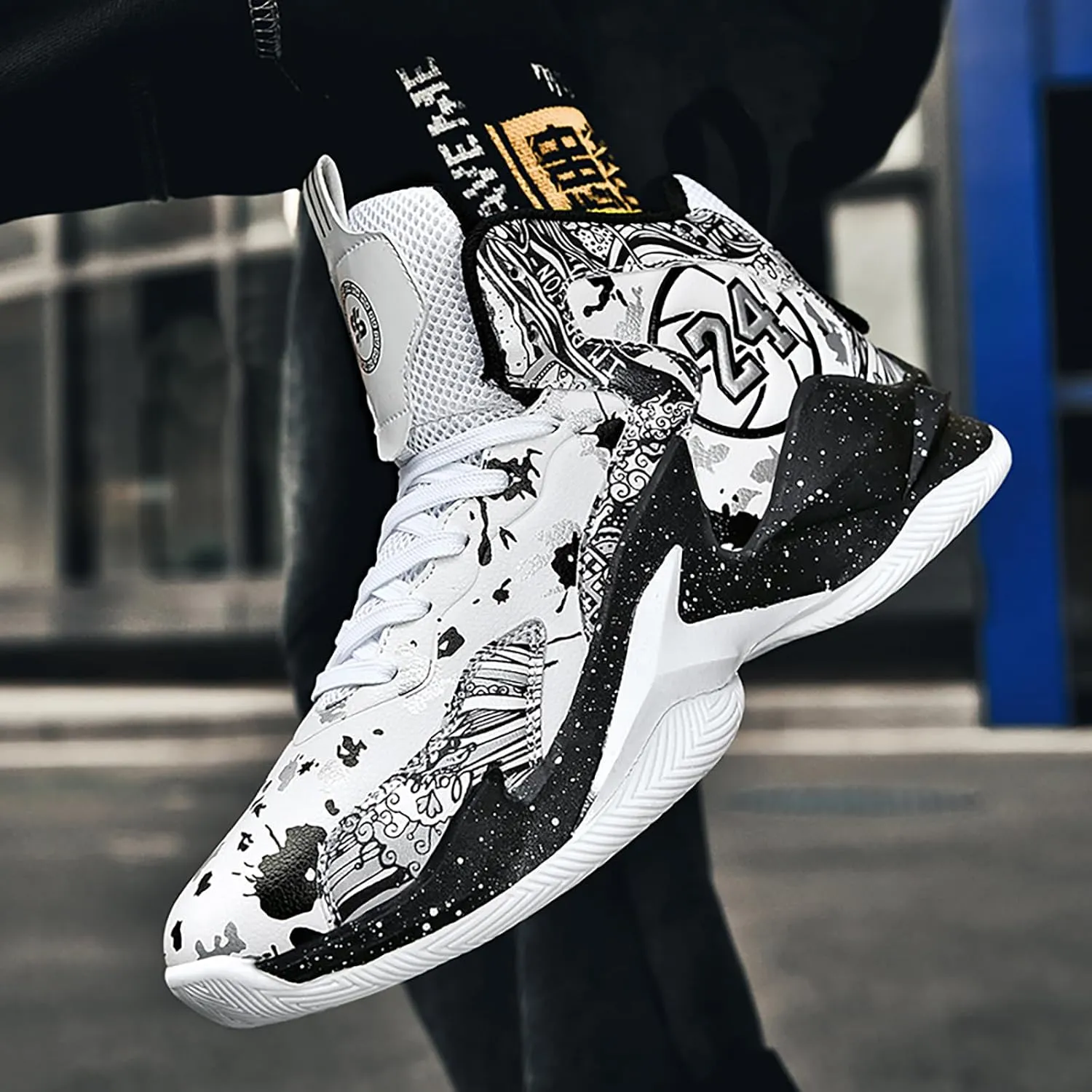 Men's Basketball Shoes No-Slip Breathable Outdoor Shoes Women's Fashion Graffiti Training Shoes
