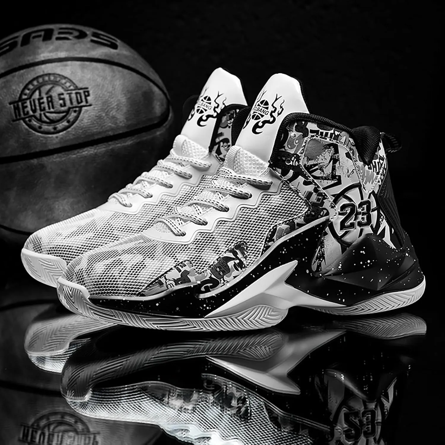 Men's Basketball Shoes No-Slip Breathable Outdoor Shoes Women's Fashion Graffiti Training Shoes