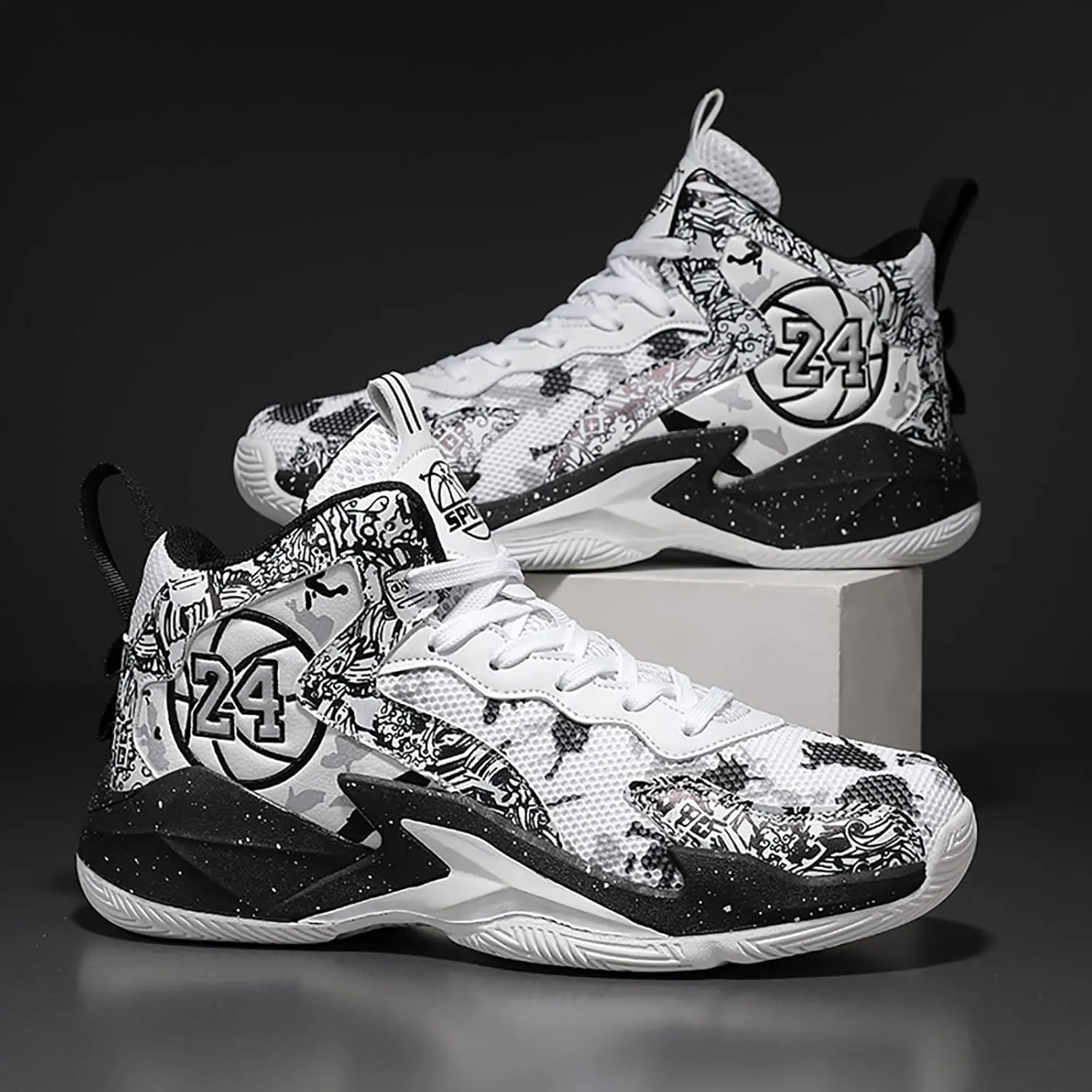 Men's Basketball Shoes No-Slip Breathable Outdoor Shoes Women's Fashion Graffiti Training Shoes