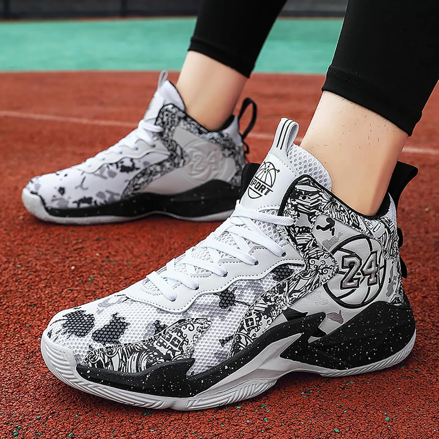 Men's Basketball Shoes No-Slip Breathable Outdoor Shoes Women's Fashion Graffiti Training Shoes