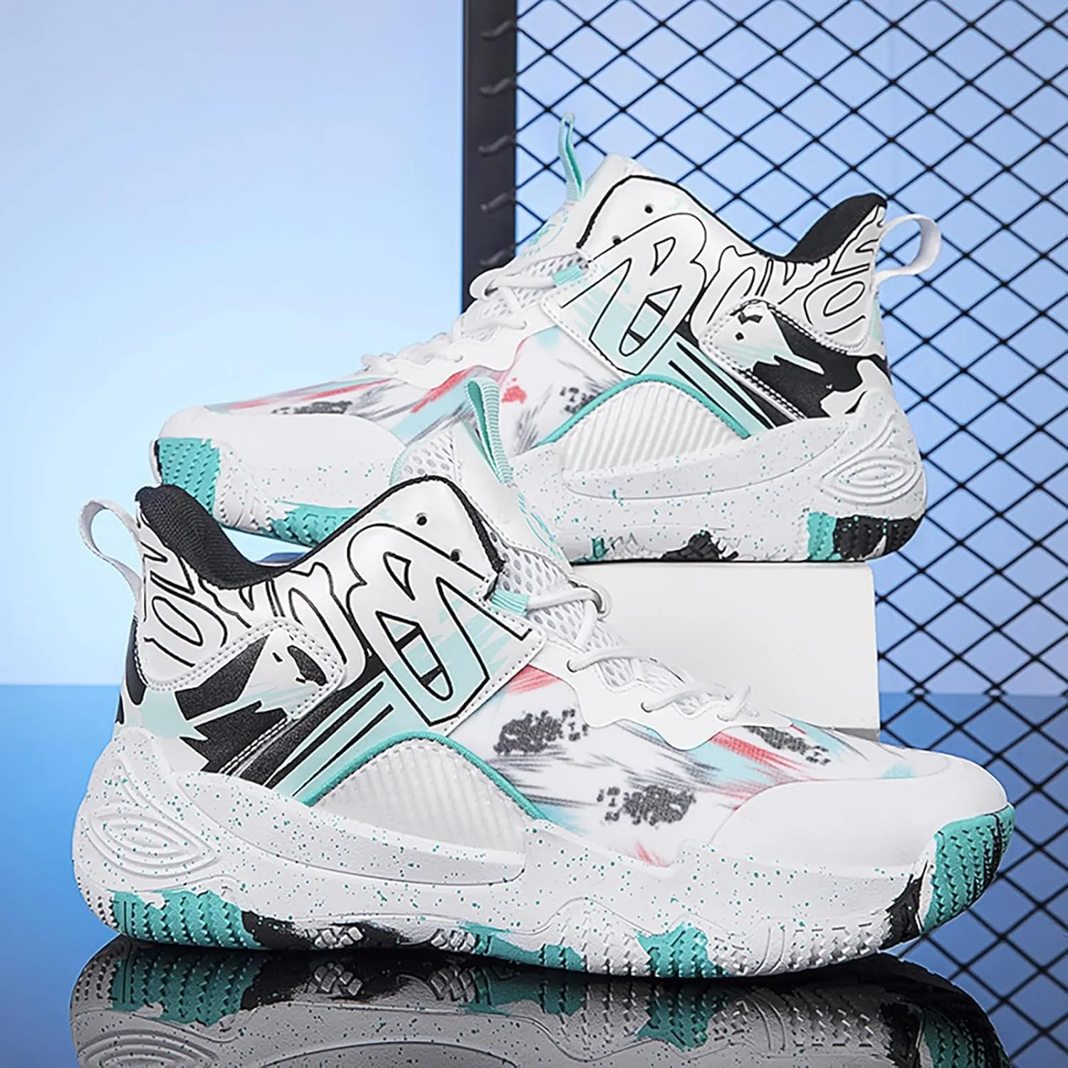 Men's Basketball Shoes No-Slip Breathable Outdoor Shoes Women's Fashion Graffiti Training Shoes