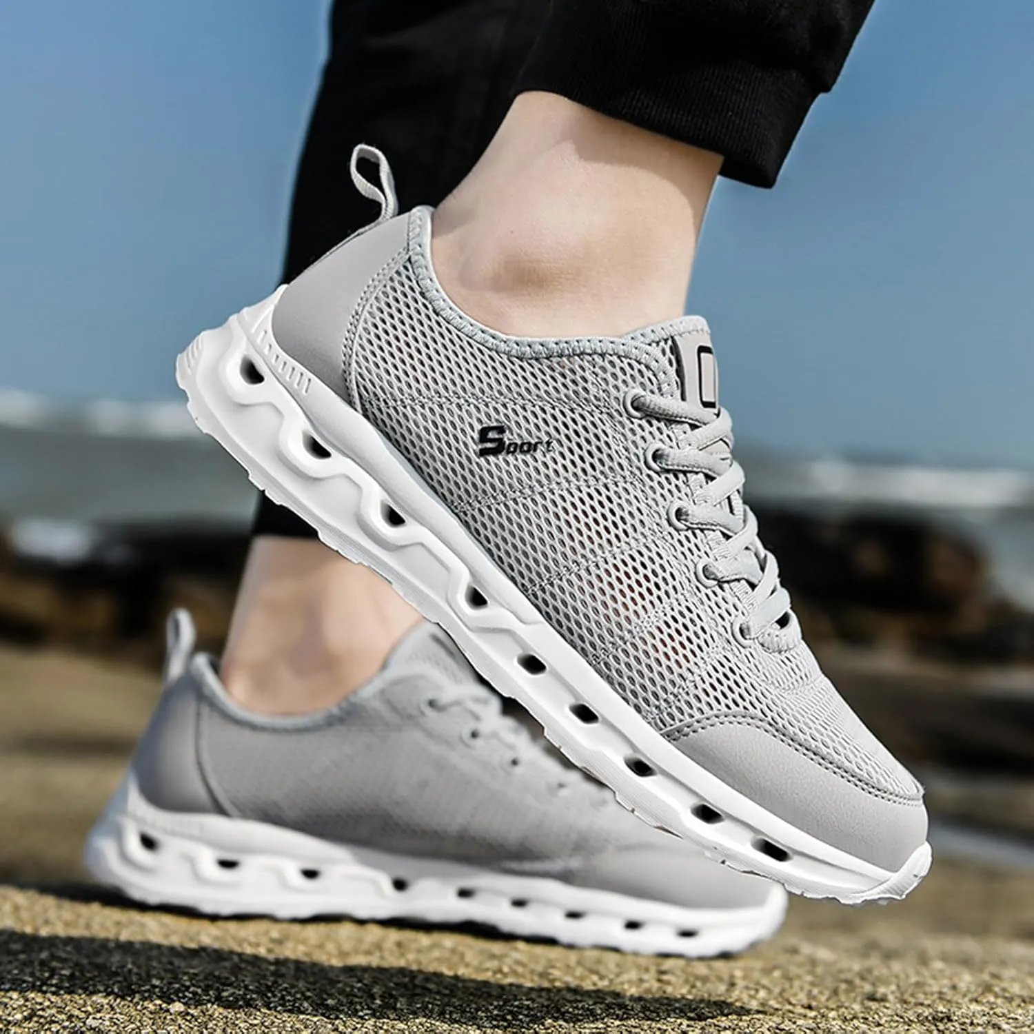 Mens Breathable Slip on Dress Shoes Lightweight Breathable Walking Shoe Gym Tennis Casual Elderly Lace Up Shoes