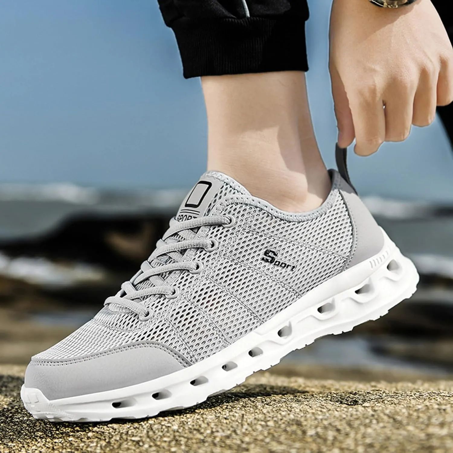 Mens Breathable Slip on Dress Shoes Lightweight Breathable Walking Shoe Gym Tennis Casual Elderly Lace Up Shoes