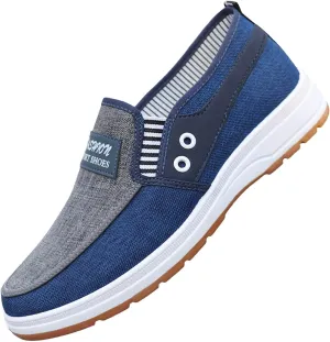 Men's Business Casual Shoes Comfortable Breathable Stretch Canvas Slip on Sneaker Soft Flat Soled Elderly Shoes