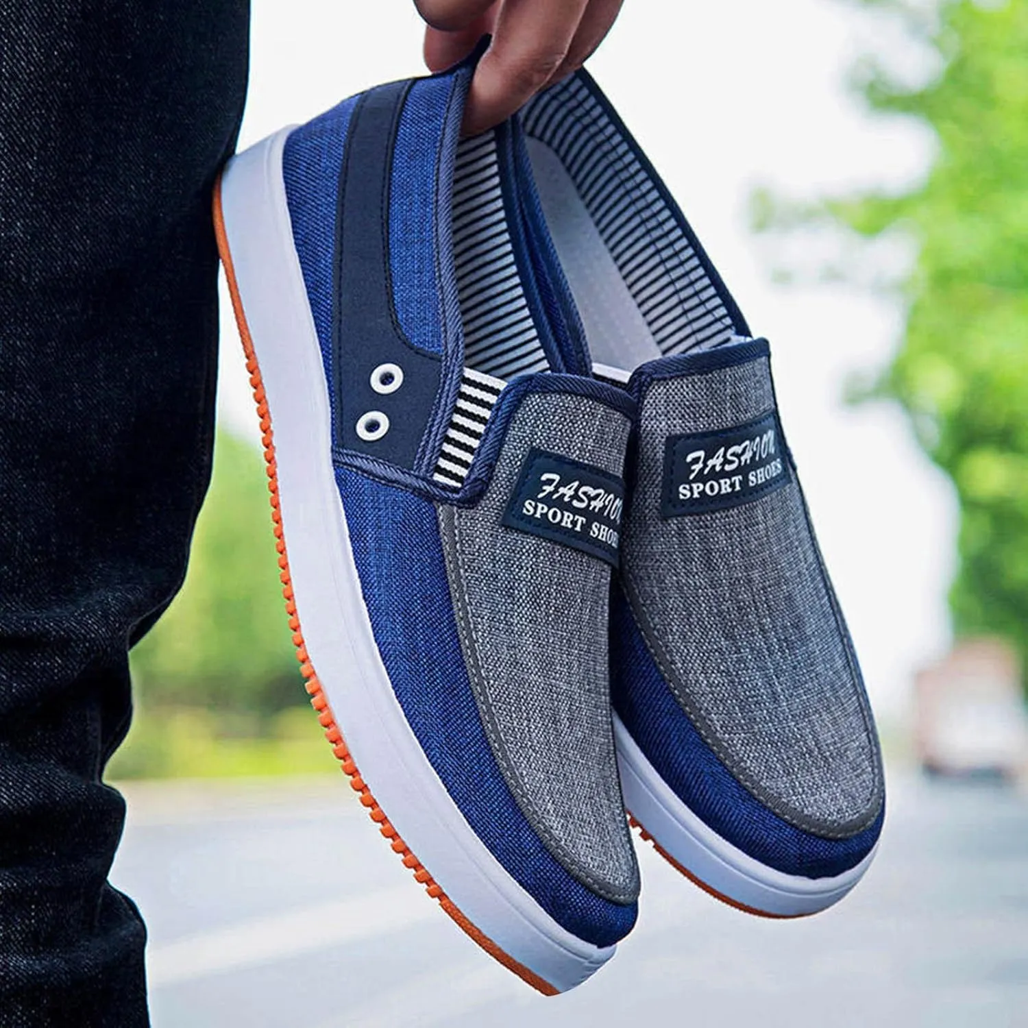 Men's Business Casual Shoes Comfortable Breathable Stretch Canvas Slip on Sneaker Soft Flat Soled Elderly Shoes