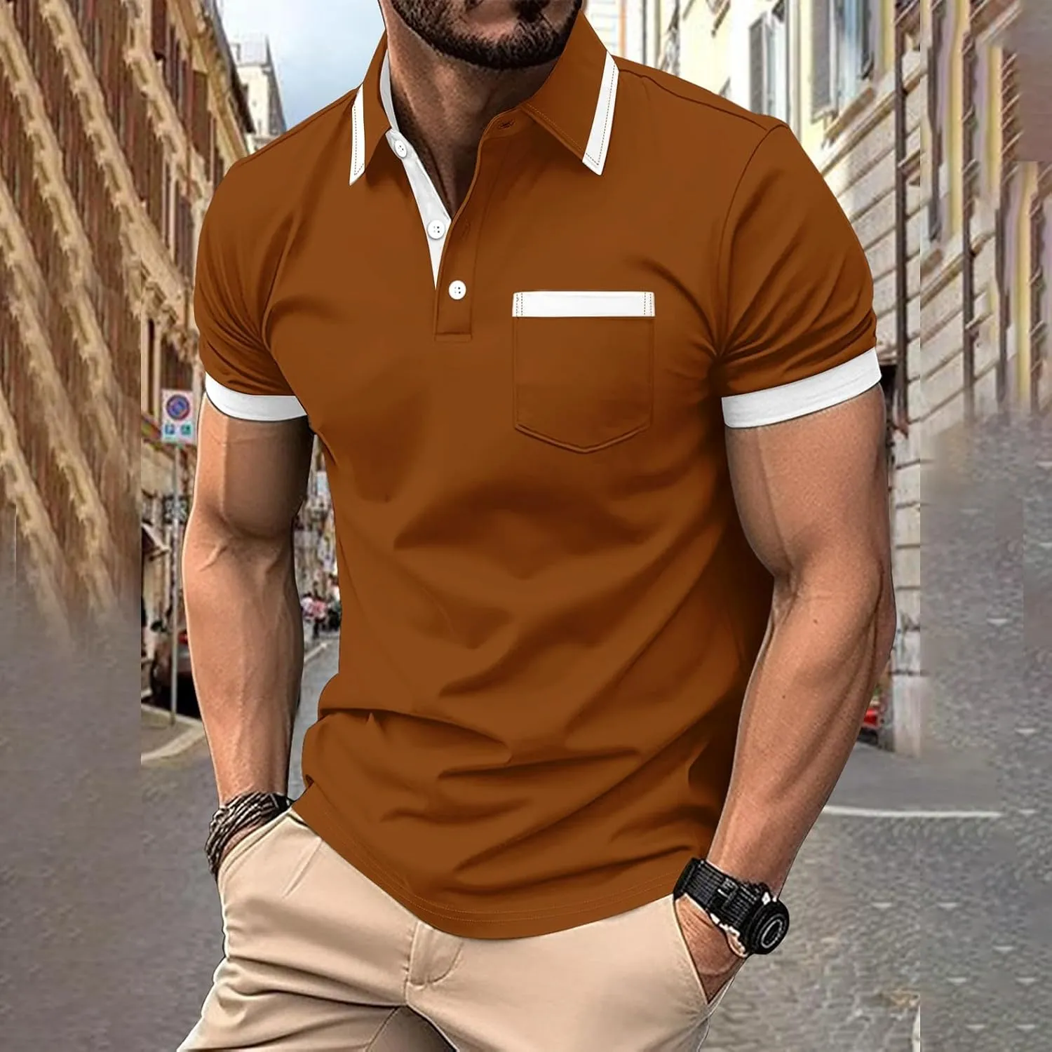 Mens Classic Striped Golf Shirt Moisture Wicking Quick Dry Slim Fit T-Shirts Performance Sport Short Sleeve Collared