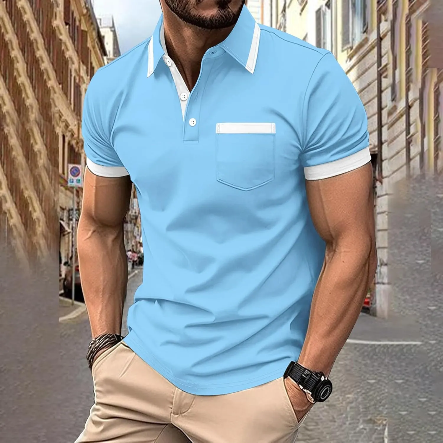 Mens Classic Striped Golf Shirt Moisture Wicking Quick Dry Slim Fit T-Shirts Performance Sport Short Sleeve Collared