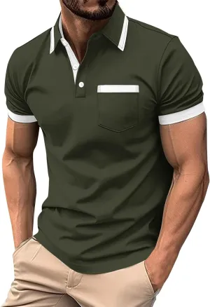 Mens Classic Striped Golf Shirt Moisture Wicking Quick Dry Slim Fit T-Shirts Performance Sport Short Sleeve Collared