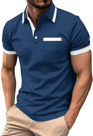 Mens Classic Striped Golf Shirt Moisture Wicking Quick Dry Slim Fit T-Shirts Performance Sport Short Sleeve Collared