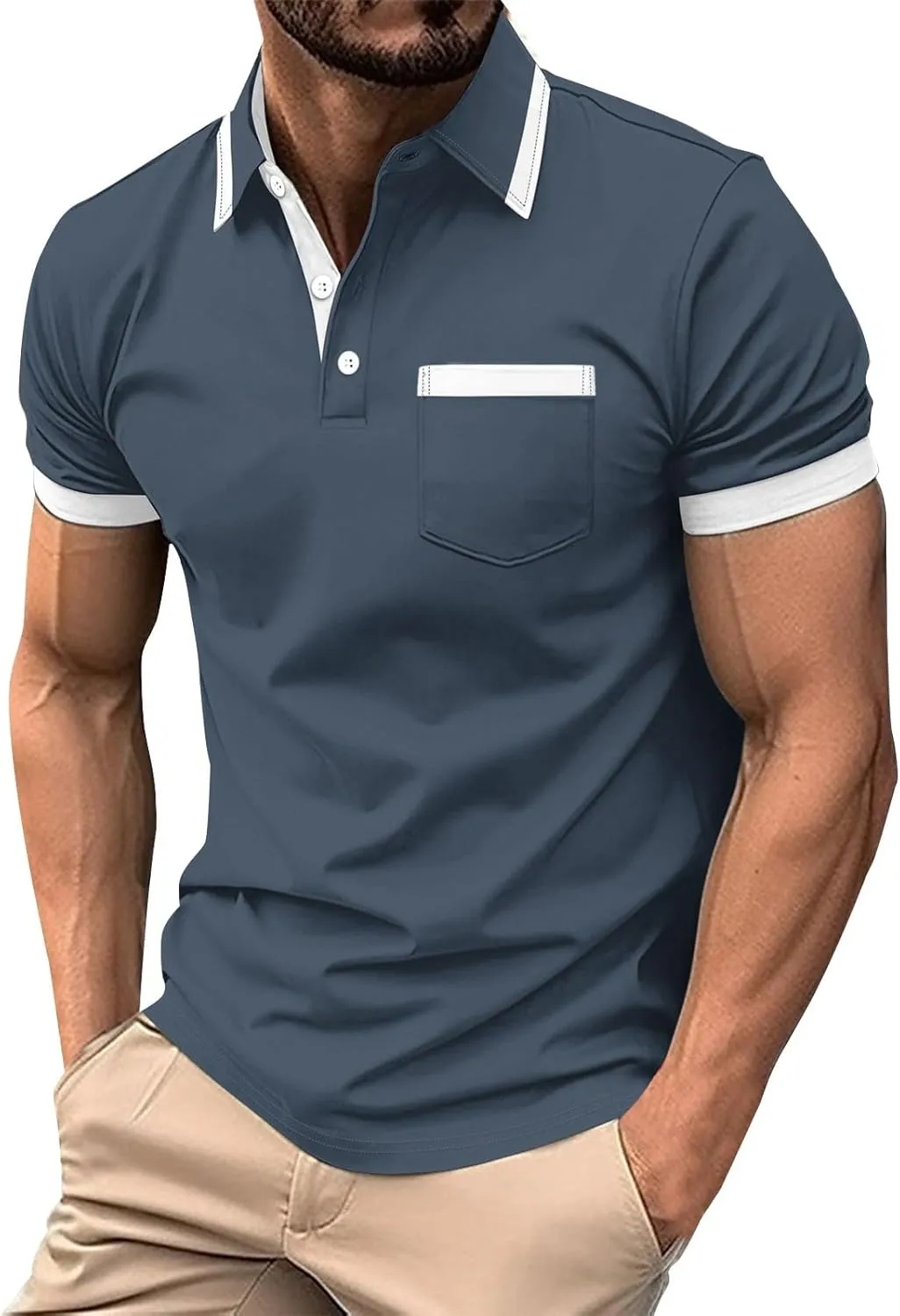 Mens Classic Striped Golf Shirt Moisture Wicking Quick Dry Slim Fit T-Shirts Performance Sport Short Sleeve Collared