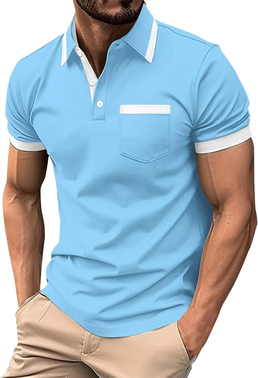 Mens Classic Striped Golf Shirt Moisture Wicking Quick Dry Slim Fit T-Shirts Performance Sport Short Sleeve Collared