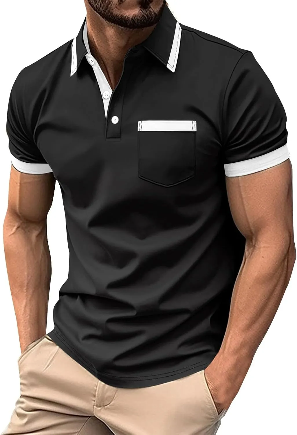 Mens Classic Striped Golf Shirt Moisture Wicking Quick Dry Slim Fit T-Shirts Performance Sport Short Sleeve Collared