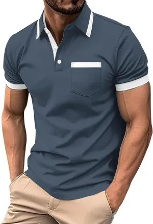 Mens Classic Striped Golf Shirt Moisture Wicking Quick Dry Slim Fit T-Shirts Performance Sport Short Sleeve Collared
