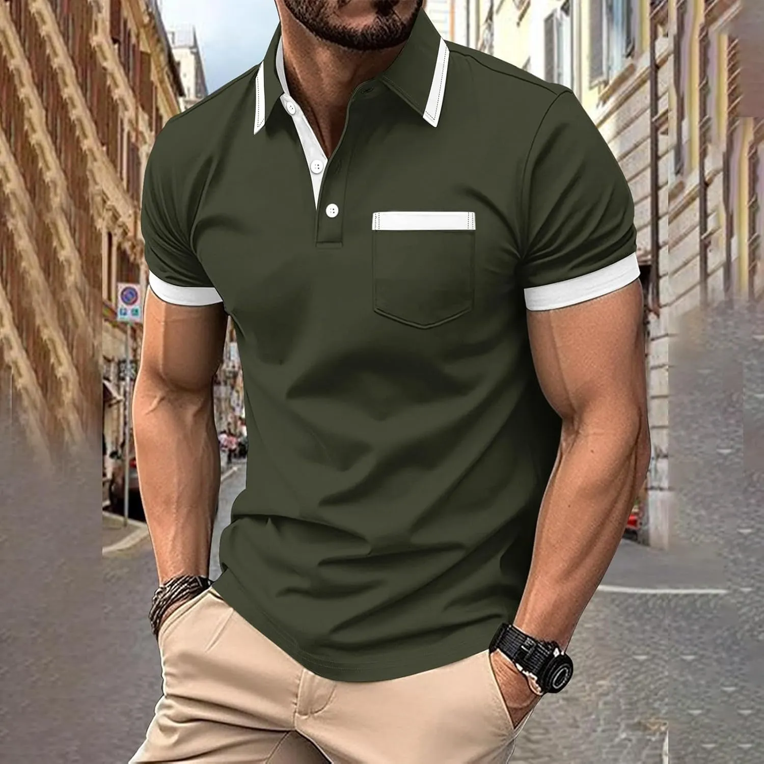 Mens Classic Striped Golf Shirt Moisture Wicking Quick Dry Slim Fit T-Shirts Performance Sport Short Sleeve Collared