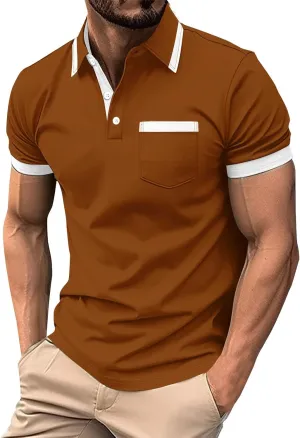 Mens Classic Striped Golf Shirt Moisture Wicking Quick Dry Slim Fit T-Shirts Performance Sport Short Sleeve Collared