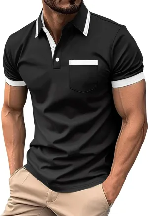 Mens Classic Striped Golf Shirt Moisture Wicking Quick Dry Slim Fit T-Shirts Performance Sport Short Sleeve Collared