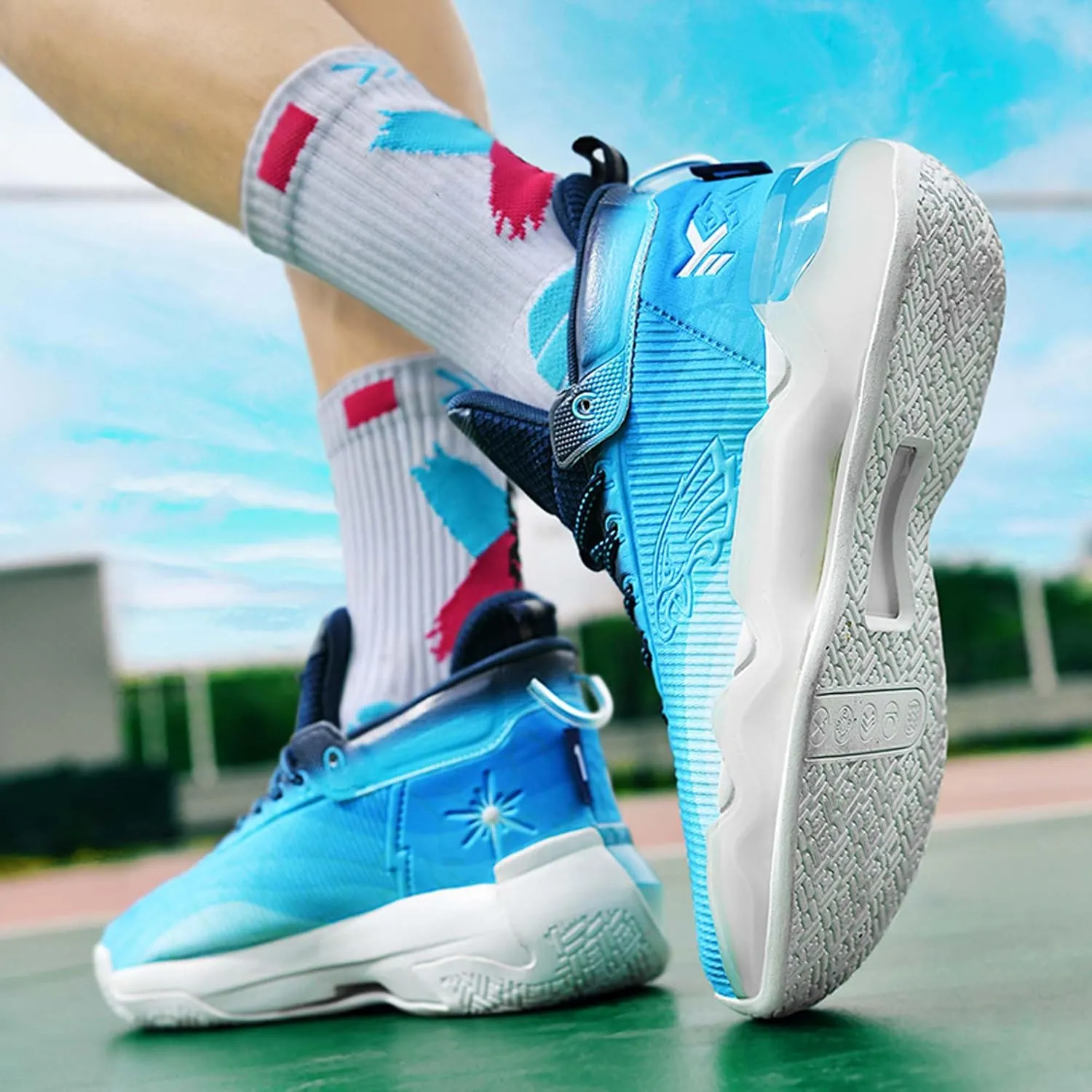 Men's Fluorescent Basketball Shoes Fashion Sneakers Indoor and Outdoor Basketball Game Training Shoes Women's Outdoor Fitness Running Shoes Men's High Top Basketball Shoes